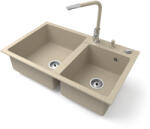 NERO Gránit Mosogatótálca Nero Palazzo + Kihúzható Linea Csaptelep + Adagoló + Dugókiemelő Bézs