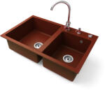 NERO Gránit Mosogatótálca Nero Palazzo + Magasított Króm Csaptelep + Adagoló + Dugókiemelő Piros