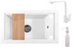 NERO Gránit Mosogató Nero Panama + Design Csaptelep + Vágódeszka + Dugókiemelő Fehér