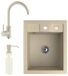 NERO Gránit Mosogató NERO Parma + Magasított Csaptelep + Adagoló + Szifon Bézs