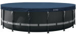  Kerek medencetakaró, Intex Deluxe négyévszakos, csővázas medencéhez, 488 cm átmérő, sötétkék, UV-álló háromrétegű anyag, 20 cm-es túlnyúlással, köteles rögzítéssel (28084) (28084)