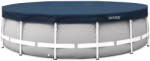  Kerek medencetakaró, Intex Deluxe négyévszakos, csővázas medencéhez, 457 cm átmérő, sötétkék, UV-álló háromrétegű anyag, 20 cm-es túlnyúlással, köteles rögzítéssel (28083) (28083)