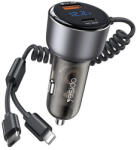 YESIDO - Autós töltő (Y58) - USB, Type-C, Cable Lightning, Type-C, Gyorstöltés, 60W, 120cm - Szürke (KF2316461)