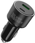Silver Monkey SMA014 100W autós töltő 1xUSB-C PD 1xUSB-A QC 3.0 - fekete