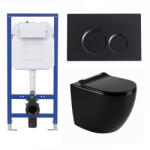 Welland Primo-Max Rimless padlóra szerelhető WC + tartály fekete nyomólappal