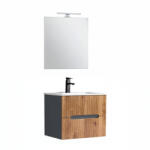 Leziter Trent mobilier de baie 60 cm chiuvetă ceramică (2 sertare) cu oglindă 60x80 cm gri antracit - stejar apus de soare (TRENT60ANTSZSST)