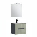 Leziter Trent Mobilier de baie 60 cm lavoar ceramic (2 sertare) cu oglindă 60x80 cm gri antracit-verde-oliv (TRENT60ANTSZZ)