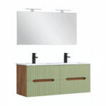 Leziter Trent Mobilier de baie 120 cm lavoar ceramic cu oglindă 60x120 cm stejar apus de soare-verde fistic (TRENT120SSTVZ)