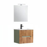 Leziter Trent mobilier de baie 60 cm chiuvetă ceramică (2 sertare) cu oglindă 60x80 cm stejar verde măslin-sunset (TRENT60ZSST)