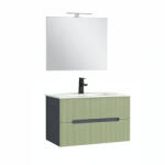 Leziter Trent Mobilier de baie 80 cm lavoar ceramic (2 sertare) cu oglindă 60x80 cm gri antracit-verde fistic (TRENT80ANTSZVZ)