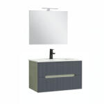 Leziter Trent Mobilier de baie 80 cm lavoar ceramic (2 sertare) cu oglindă 60x80 cm verde măslin-gri antracit (TRENT80ZANTSZ)