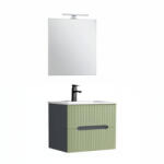 Leziter Trent mobilier de baie 60 cm chiuvetă ceramică (2 sertare) cu oglindă 60x80 cm gri antracit-verde fistic (TRENT60ANTSZVZ)