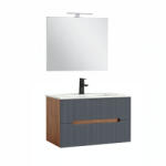 Leziter Trent Mobilier de baie 80 cm lavoar ceramic (2 sertare) cu oglindă 60x80 cm stejar sunset-antracit gri (TRENT80SSTANTSZ)
