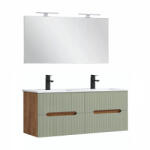 Leziter Trent Mobilier de baie 120 cm lavoar ceramic cu oglindă 60x120 cm stejar apus de soare verde măslin (TRENT120SSTZ)