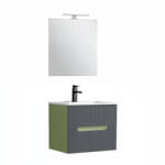 Leziter Trent mobilier de baie 60 cm chiuvetă ceramică (2 sertare) cu oglindă 60x80 cm verde fistic-gri antracit (TRENT60VZANTSZ)