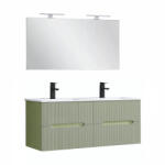 Leziter Trent Mobilier de baie 120 cm Lavetă ceramică cu oglindă 60x120 cm verde fistic-verde-olive (TRENT120VZZ)