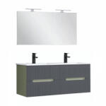Leziter Trent Mobilier de baie 120 cm Lavetă ceramică cu oglindă 60x120 cm verde măslin-gri antracit (TRENT120ZANTSZ)