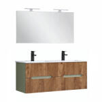 Leziter Trent Mobilier de baie 120 cm chiuvetă ceramică cu oglindă 60x120 cm stejar verde măslin-sunset (TRENT120ZSST)