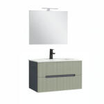 Leziter Trent Mobilier de baie 80 cm lavoar ceramic (2 sertare) cu oglindă 60x80 cm gri antracit-verde-oliv (TRENT80ANTSZZ)