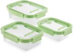 Lékué Rectangular Glass Containers téglalap üvegedény készlet, 3db - 1, 52L/1, 05L/0, 64L, egymásra tehető, légmentesen zárodó fedéllel, gőzkieresztő szeleppel, zöld - 883941 (LK883941)