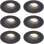 QAZQA 6 darabos modern süllyesztett spotlámpa készlet fekete, forgatható és dönthető IP44 - Chuck (111271)