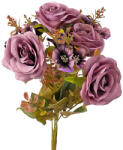 Valex Decor Rózsa selyemvirág csokor, 7 ágú, 43cm magas - Lila (LD022-04)