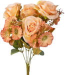 Valex Decor Rózsa selyemvirág csokor, 7 ágú, 43cm magas - Barack (LD022-02)