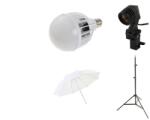 iShoot Starter Kit Lumină Continuă Studio - Suport Single E27 + Stativ 75-190cm + Bec LED 50W 6500K + Umbrelă Difuzie Soft 84cm