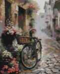 Alkotásutca Kerékpár a macskakövön - Számfestő készlet kereten 40x50