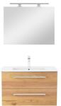 Leziter Set mobilier baie antracit-stejar cu lavoar ceramic 80 cm si oglinda 60x80 cm, Leziter Vario Clam (Vario069-k)