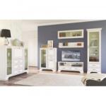 Casa Manuel Set living woodline crem, Tiffany (Tiffy) 1 format dintr-o vitrina mare, vitrina mica, vitrina inalta, comoda TV, raft si polita
