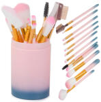 Verk Group Professzionális smink ecsetkészlet 12 darabos, etuival - rózsaszín és kék, arany részletekkel (01470)