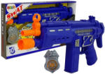 LeanToys Kék rendőrségi játékfegyver és jelvény szett, fény- és hanghatásokkal, 37 cm (7871)