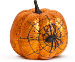 Family Halloween-i tök dekoráció - narancs glitteres - pókhálóval - 15 cm (58179A) - getitnow