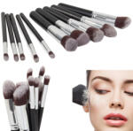 Verk Group Professzionális smink ecsetkészlet, 10 darabos, fekete/szürke, szintetikus szálakkal (01469)