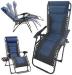 Verk Group Összecsukható gravitációs kerti és strandi lehajtható fejtámlás napozóágy fekete/kék színben (27261_N)