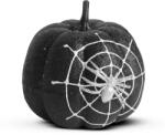 Family Halloween-i tök dekoráció - fekete glitteres - pókhálóval - 15 cm (58179B)