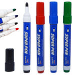 VERK GROUP Törölhető markerek táblához tokban, 4 szín: fekete, kék, zöld, piros (01501)