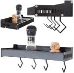 Verk Group Fekete alumínium fali fűszerpolc akasztókkal (24253)