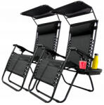 Garden Line Kerti napozóágy szett állítható napellenzővel - Fekete - 178 x 68 x 110 cm (LEZ9962)