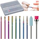 Real 10 darabos profi manikűr és pedikűr frezs készlet, kerámia és gyémánt vágófejekkel, tárolódobozban (RC-K-1357)