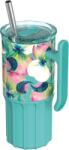 QUOKKA Cană termică cu pai Quokka Umi cu model floral, 720 ml, verde marin (40087)