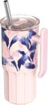 QUOKKA Cană termică cu pai Quokka Umi cu model floral, 720 ml, roz pudrat (40090)