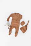 BabyCosy Set 4 piese: bluza, pantaloni, caciulita si manusi din bumbac organic si modal - Maro, BabyCosy (Marime: 6-9 luni) (BC-CSYM24506-6)