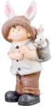Magic home Decoratiune gradina, MagicHome, ceramica, baiat cu iepuras, 23.5x18x48 cm (8091646)