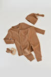 BabyCosy Set 3 piese: bluzita cu maneca lunga, pantaloni lungi si caciulita din bumbac organic si modal - Maro, BabyCosy (Marime: 12-18 Luni) (BC-CSYM21506-12)