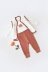 BabyCosy Set 3 piese Broscuta cu body, pantalonasi si vestuta din 80%bumbac organic si 20% poliester - Caramiziu, BabyCosy (Marime: 18-24 Luni) (BC-CSYK6026-18)