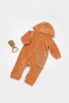 BabyCosy Salopeta Elefant cu maneca lunga si gluga din 80%bumbac organic si 20% poliester - Caramiziu, BabyCosy (Marime: 3-6 Luni) (BC-CSYK6044-3)