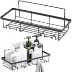 VERK GROUP Fekete loft stílusú fürdőszobai fali polc 4 akasztóval (27215)