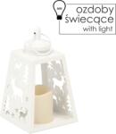 BackHomeLiving Fehér fémlámpás, rénszarvas mintával, LED gyertyával, 12 x 21, 5 cm (SOL0412)